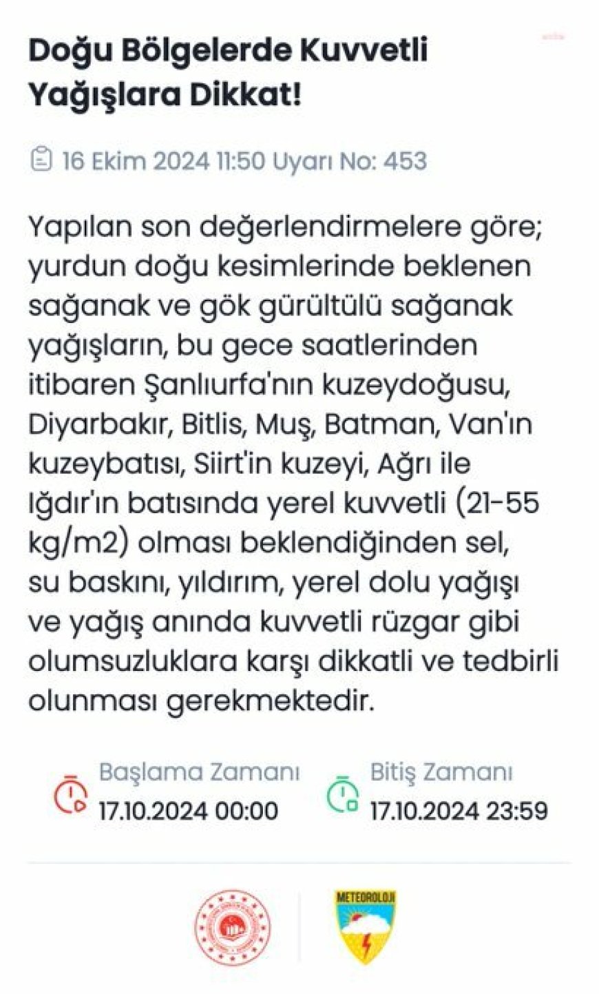 Meteoroloji'den yeni uyarı: Doğu ve Güneydoğu bölgelerindeki 9 ilde kuvvetli yağış bekleniyor