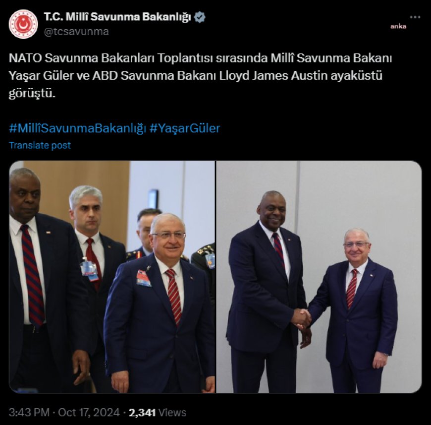 Milli Savunma Bakanı Güler, Brüksel'de ABD Savunma Bakanı Austin ile görüştü