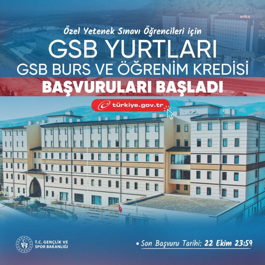 Özel yetenek öğrencileri için GSB yurtları, burs ve öğrenim kredisi başvuruları başladı