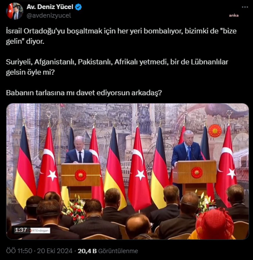 Deniz Yücel’den, Erdoğan’ın 'Lübnan'dan gelenlere kapımız açık" sözlerine tepki: "Babanın tarlasına mı davet ediyorsun arkadaş"