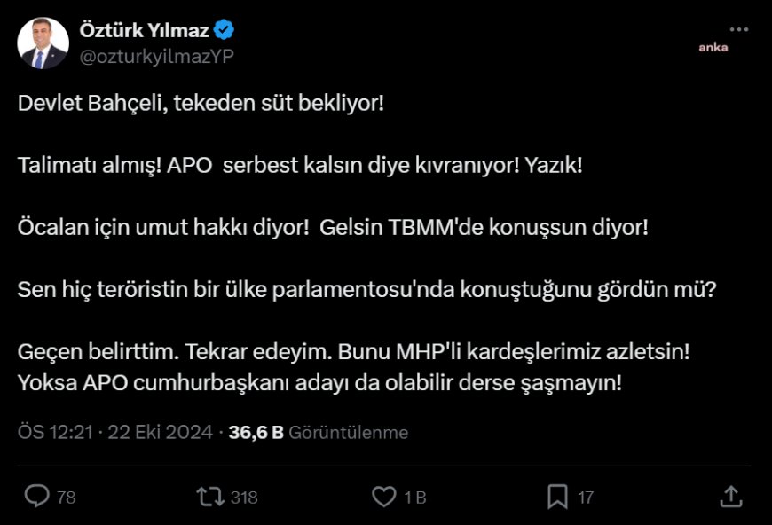 Siyasi partilerden Bahçeli'ye Öcalan tepkisi... Ümit Özdağ: Allah böyle siyaseti kahretsin. İnanılır gibi değil