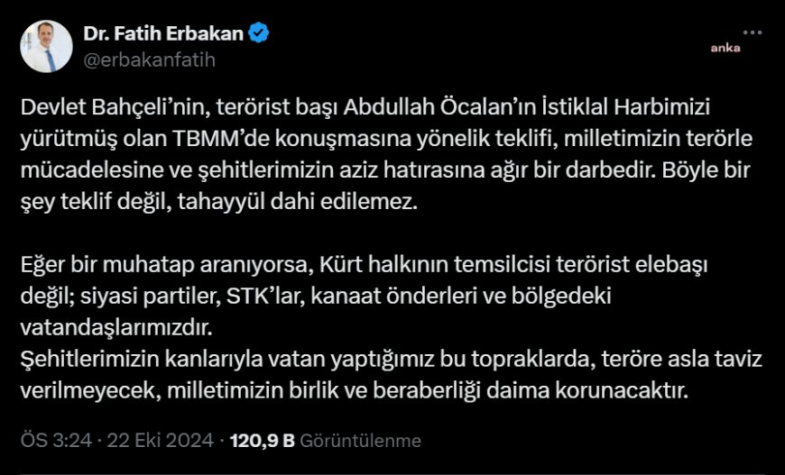 Fatih Erbakan'dan Bahçeli'ye Öcalan tepkisi: ''Böyle bir şey teklif değil, tahayyül dahi edilemez''