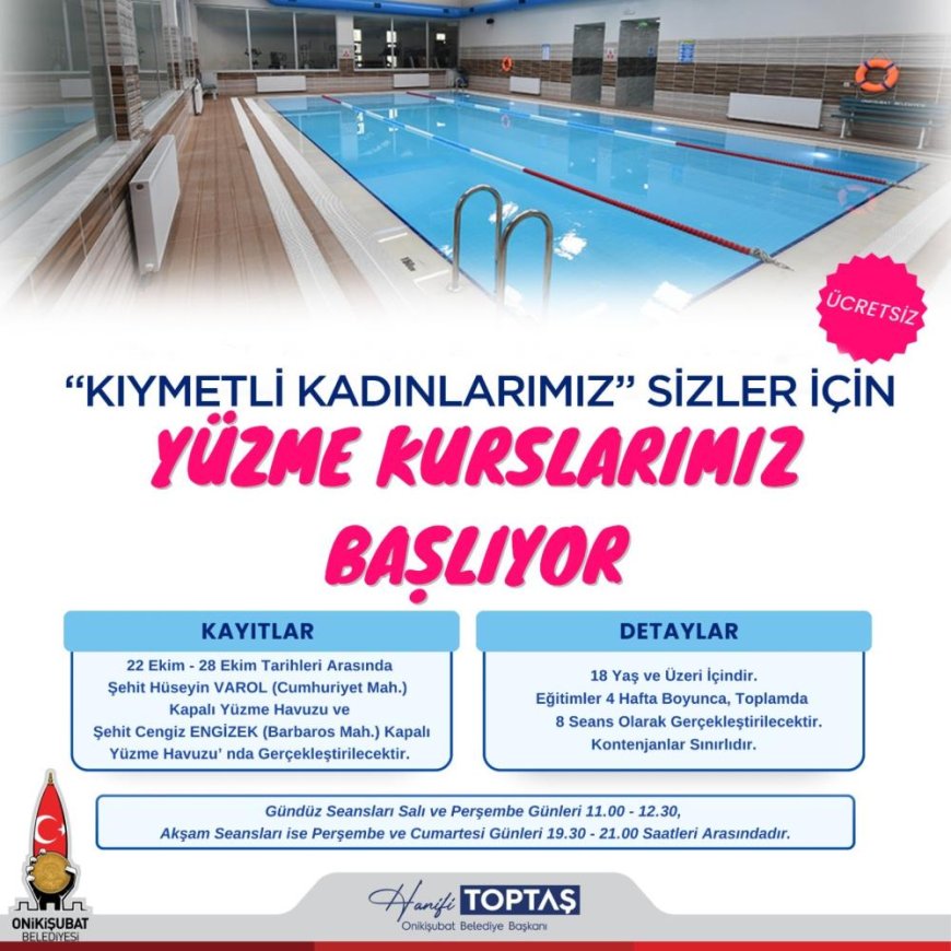 Onikişubat Belediyesi'nden kadınlara yönelik ücretsiz yüzme kursu