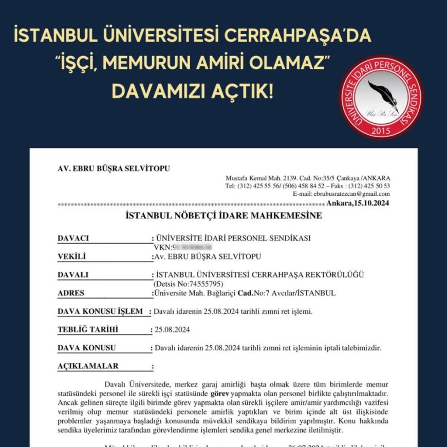 ÜNİ-PER-SEN'den İstanbul Üniversitesi Cerrahpaşa'da hukuki mücadele