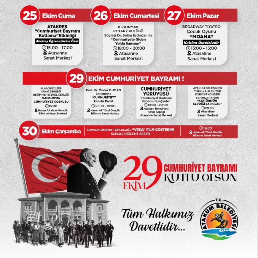 Atakum'da 29 Ekim'e özel program