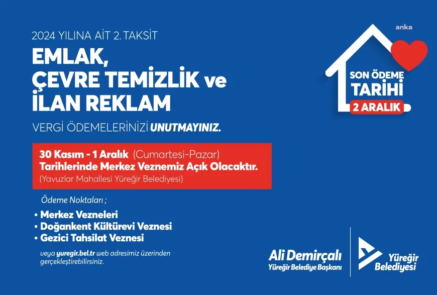 Yüreğir Belediyesi: Vergi ödemeleri için vezneler hafta sonu da açık olacak