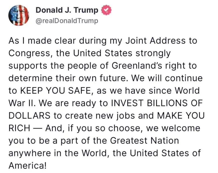 ABD Başkanı Trump bir kez daha Grönland halkına seslendi: "Sizi parçamız olmaya davet ediyoruz"