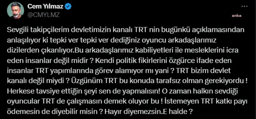 Cem Yılmaz'dan, TRT'ye Tepki: "TRT bizim devlet kanalı değil miyd?i"