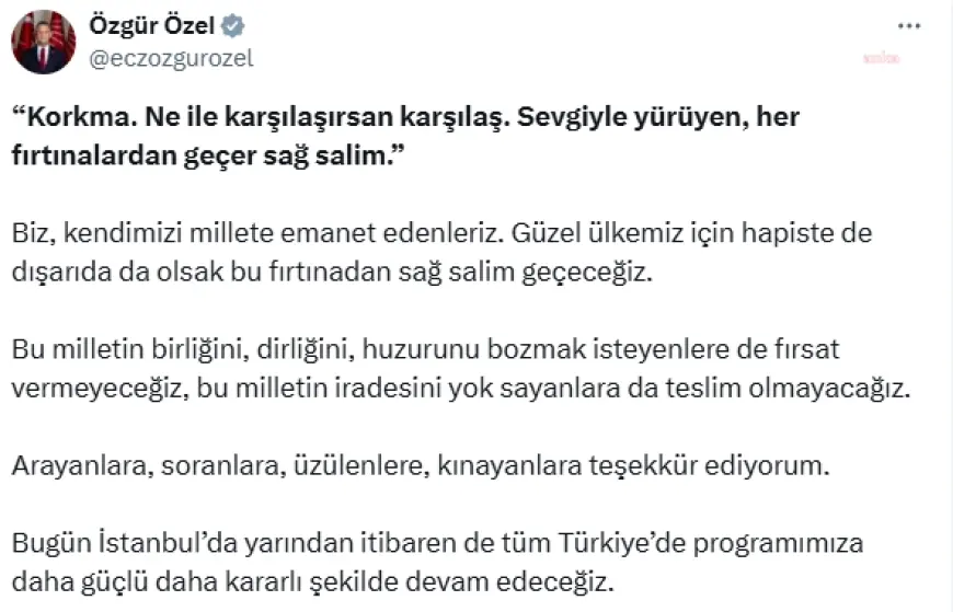 Özgür Özel: "Bu milletin birliğini, dirliğini, huzurunu bozmak isteyenlere fırsat vermeyeceğiz"